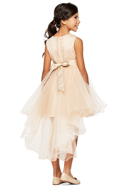 Silver Girls Hi Low Pageant Dress with Floral Lace