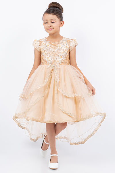 Elara Pearl Hi-Low Pageant Dress for Girls