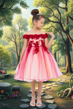 Knee Length Girls Off-Shoulder Dress | Flower Girl & Pageant