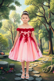 Knee Length Girls Off-Shoulder Dress | Flower Girl & Pageant