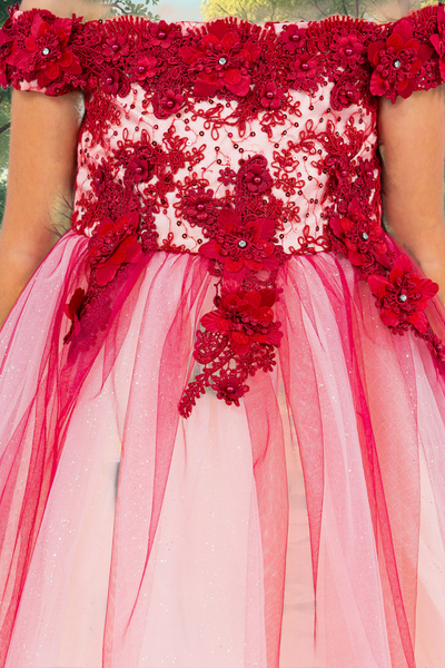 Knee Length Girls Off-Shoulder Dress | Flower Girl & Pageant