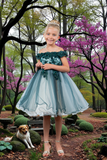 Knee Length Girls Off-Shoulder Dress | Flower Girl & Pageant