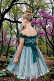 Knee Length Girls Off-Shoulder Dress | Flower Girl & Pageant