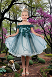 Knee Length Girls Off-Shoulder Dress | Flower Girl & Pageant