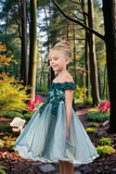 Knee Length Girls Off-Shoulder Dress | Flower Girl & Pageant