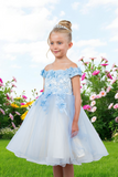 Knee Length Girls Off-Shoulder Dress | Flower Girl & Pageant