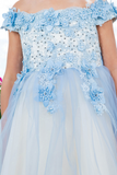 Knee Length Girls Off-Shoulder Dress | Flower Girl & Pageant