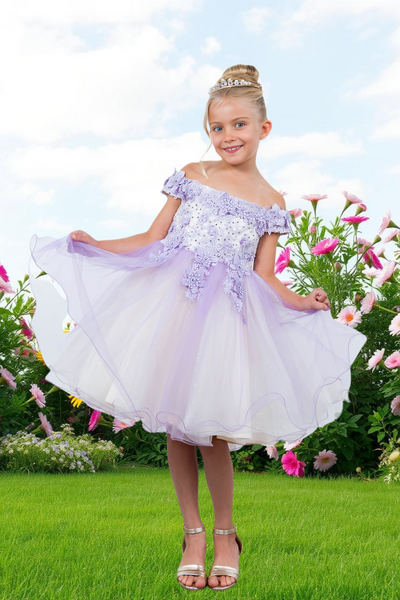 Knee Length Girls Off-Shoulder Dress | Flower Girl & Pageant