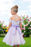 Knee Length Girls Off-Shoulder Dress | Flower Girl & Pageant