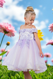 Knee Length Girls Off-Shoulder Dress | Flower Girl & Pageant