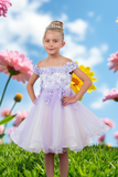 Knee Length Girls Off-Shoulder Dress | Flower Girl & Pageant