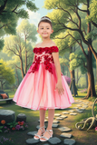 Knee Length Girls Off-Shoulder Dress | Flower Girl & Pageant