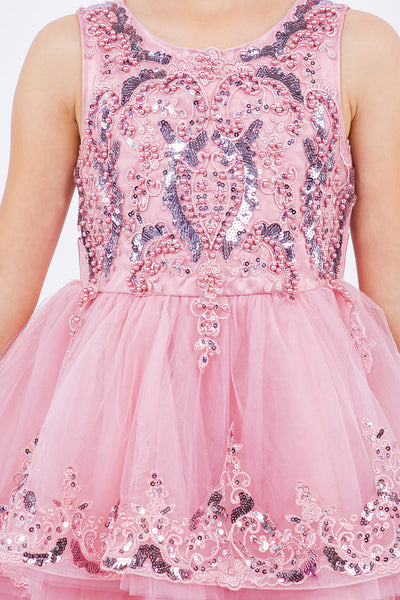 Lynsey Girls Short Sequin Tulle Pageant Dress
