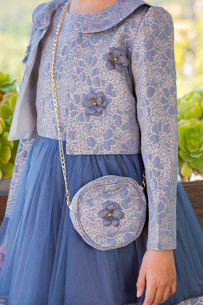 Royal Blue & Pink Girls Special Occasion Dress with Purse