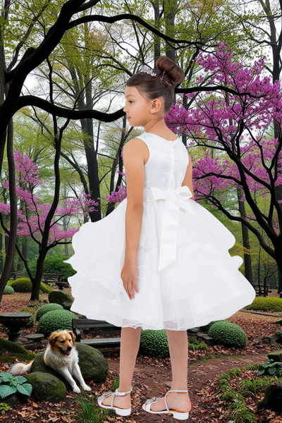 Ivory & Off-White Knee-Length Flower Girl Dress