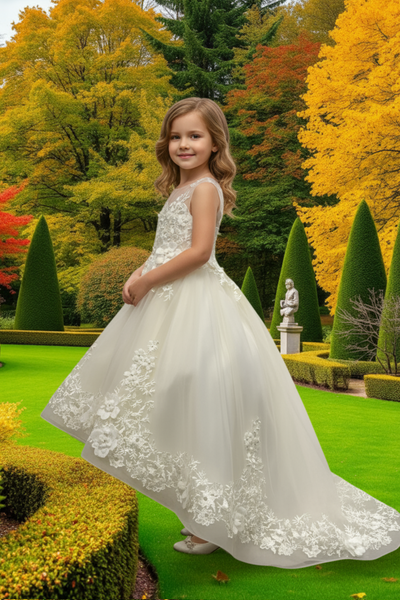 White Communion & Flower Girl Dress | High-Low & Ball Gown