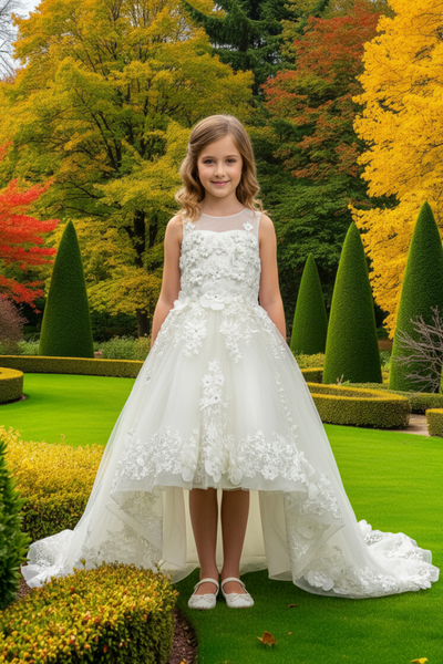 White Communion & Flower Girl Dress | High-Low & Ball Gown