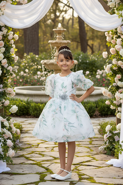Floral Puff Sleeve Girls Dress – Party & Special Occasion