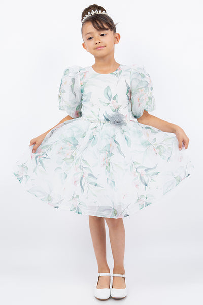 Floral Puff Sleeve Girls Dress – Party & Special Occasion