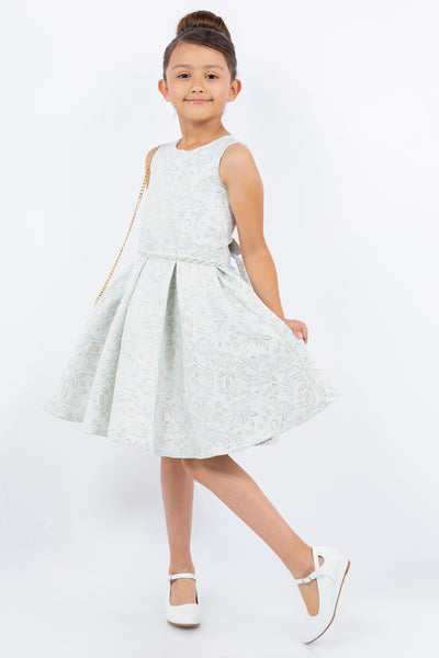 Pink Jacquard Wedding Flower Girl Dress with Purse