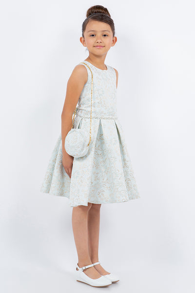 Pink Jacquard Wedding Flower Girl Dress with Purse