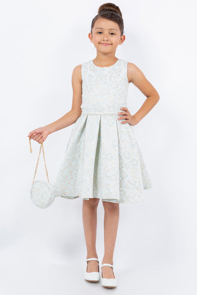 Pink Jacquard Wedding Flower Girl Dress with Purse