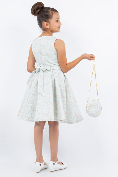 Pink Jacquard Wedding Flower Girl Dress with Purse