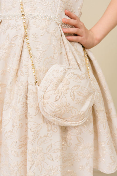 Pink Jacquard Wedding Flower Girl Dress with Purse