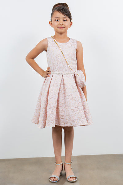 Pink Jacquard Wedding Flower Girl Dress with Purse