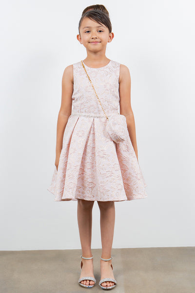 Pink Jacquard Wedding Flower Girl Dress with Purse