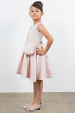 Pink Jacquard Wedding Flower Girl Dress with Purse