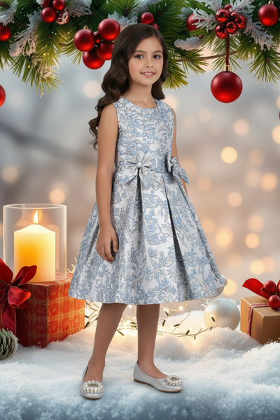 Holiday Jacquard Girls Dress – Burgundy or Dusty Blue