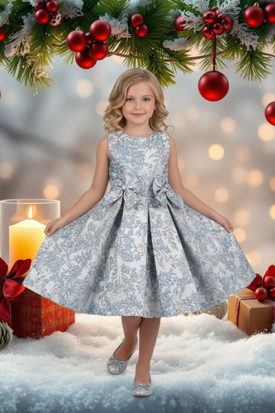 Holiday Jacquard Girls Dress – Burgundy or Dusty Blue