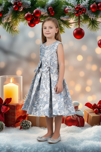 Holiday Jacquard Girls Dress – Burgundy or Dusty Blue