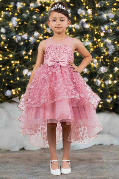 Dusty Pink Hi-Low Girls Party Dress | Blush Collection