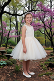 Girls Short Pageant & Party Dress – Blush, White, Champagne