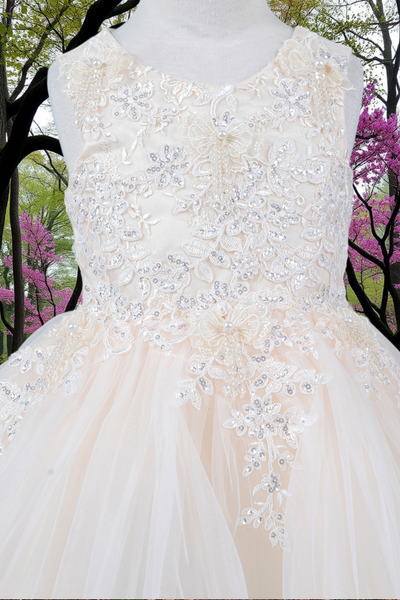 Girls Short Pageant & Party Dress – Blush, White, Champagne