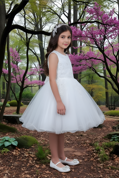 Girls Short Pageant & Party Dress – Blush, White, Champagne