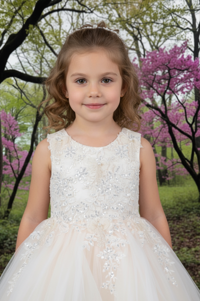 Girls Short Pageant & Party Dress – Blush, White, Champagne