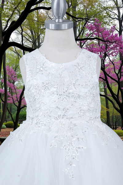 Girls Short Pageant & Party Dress – Blush, White, Champagne