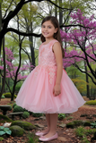 Girls Short Pageant & Party Dress – Blush, White, Champagne