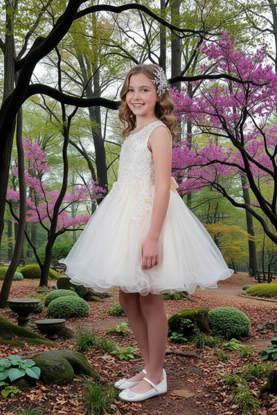 Girls Short Pageant & Party Dress – Blush, White, Champagne
