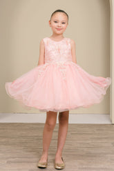 Lily Belle Girls Short Floral Applique Tulle Dress | Blush Kids