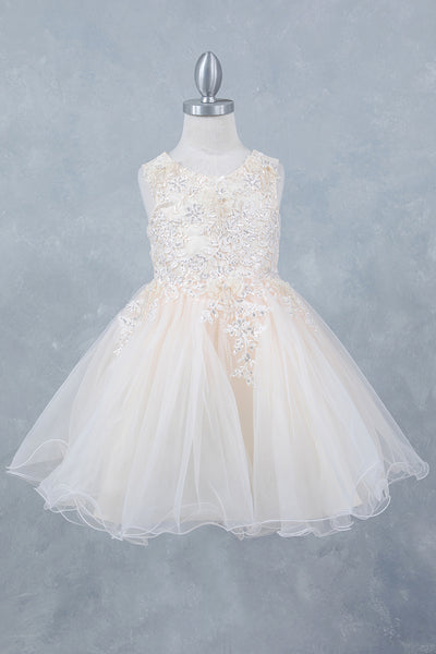 Lily Belle Girls Short Floral Applique Tulle Dress | Blush Kids