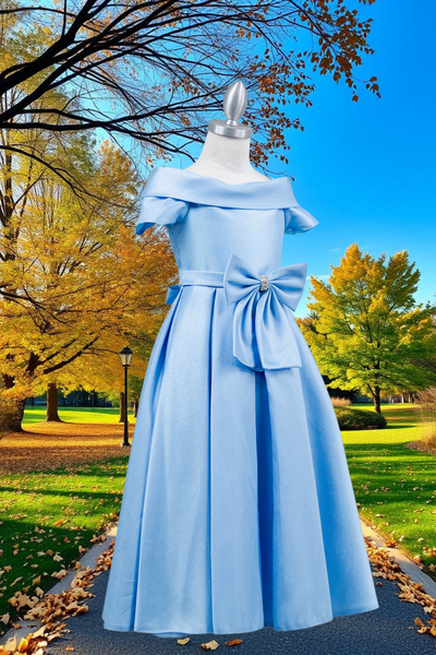 Girls Satin Off-Shoulder Dress | Flower Girl, Communion & Party