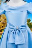Girls Satin Off-Shoulder Dress | Flower Girl, Communion & Party