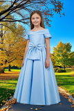 Girls Satin Off-Shoulder Dress | Flower Girl, Communion & Party