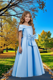 Girls Satin Off-Shoulder Dress | Flower Girl, Communion & Party