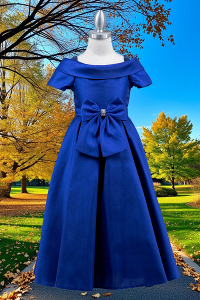 Girls Satin Off-Shoulder Dress | Flower Girl, Communion & Party