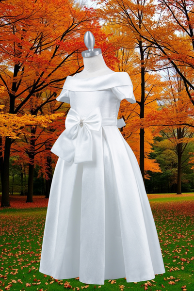 Girls Satin Off-Shoulder Dress | Flower Girl, Communion & Party